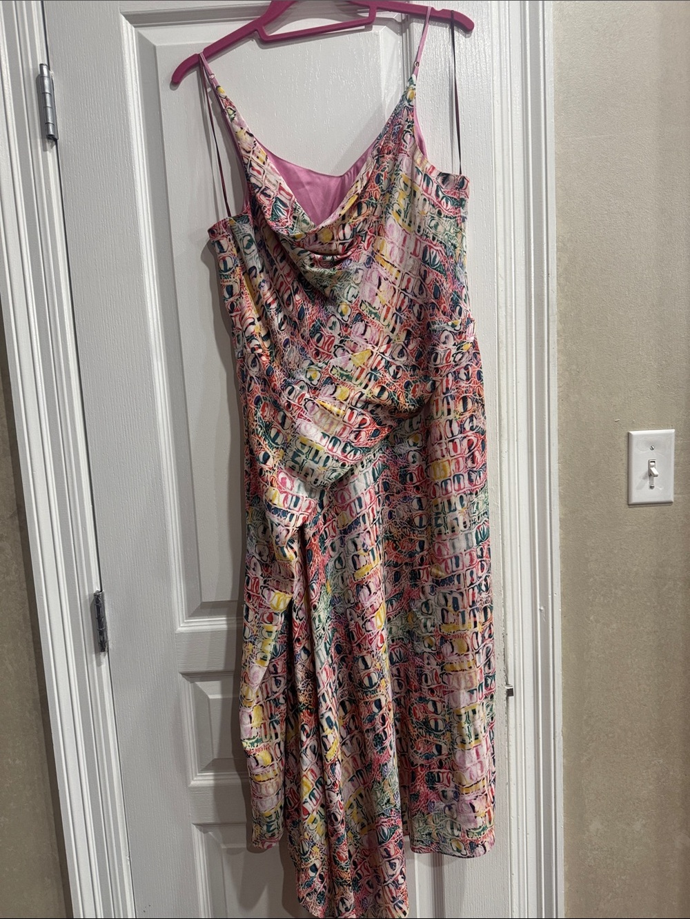 Sies Marjan Pink silk Multicolor Cowl Neck Slip Midi Dress